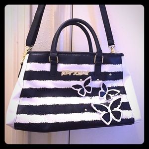 Betsey Johnson Striped Bowler Satchel